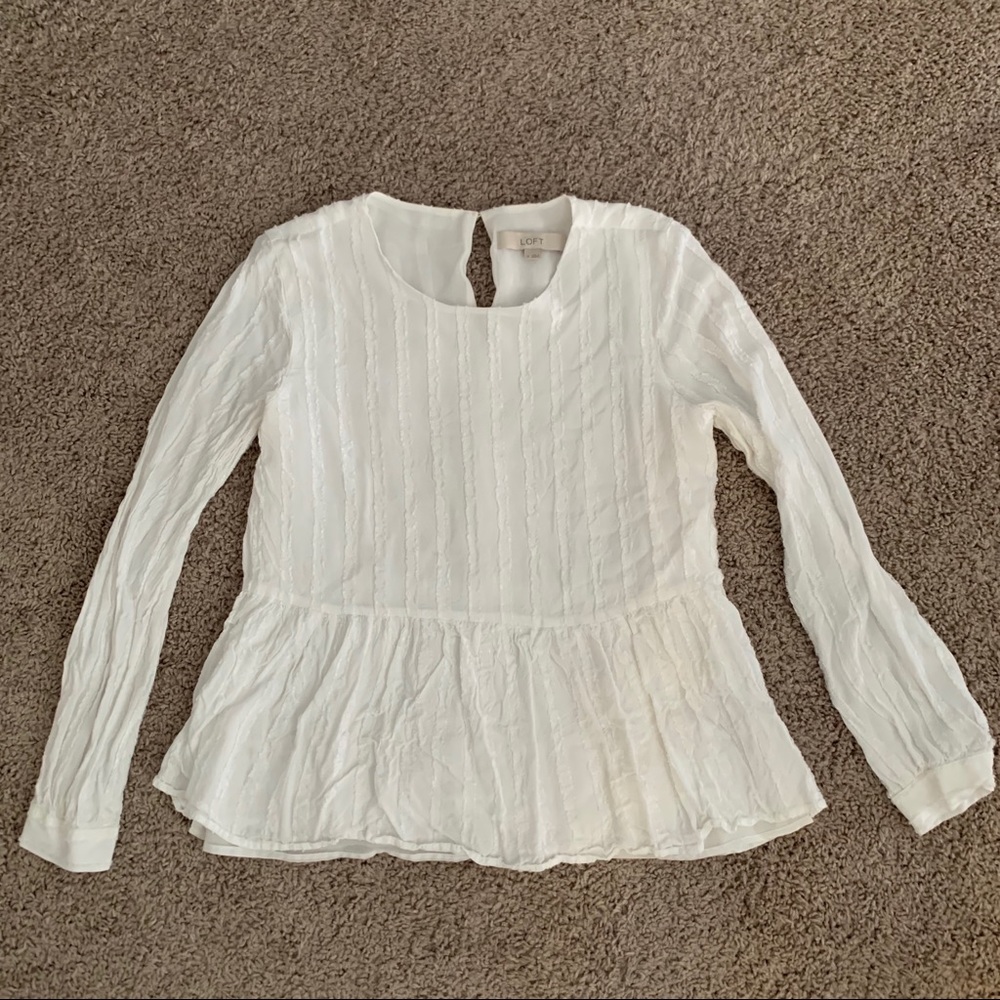 LOFT long sleeve white pelpum style blouse